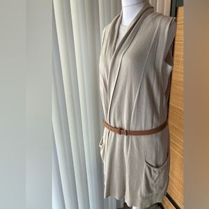 NEW MACY’s Ellen Tracy Wrap Oversized Distressed Pockets Vegan Belt Cardigan L